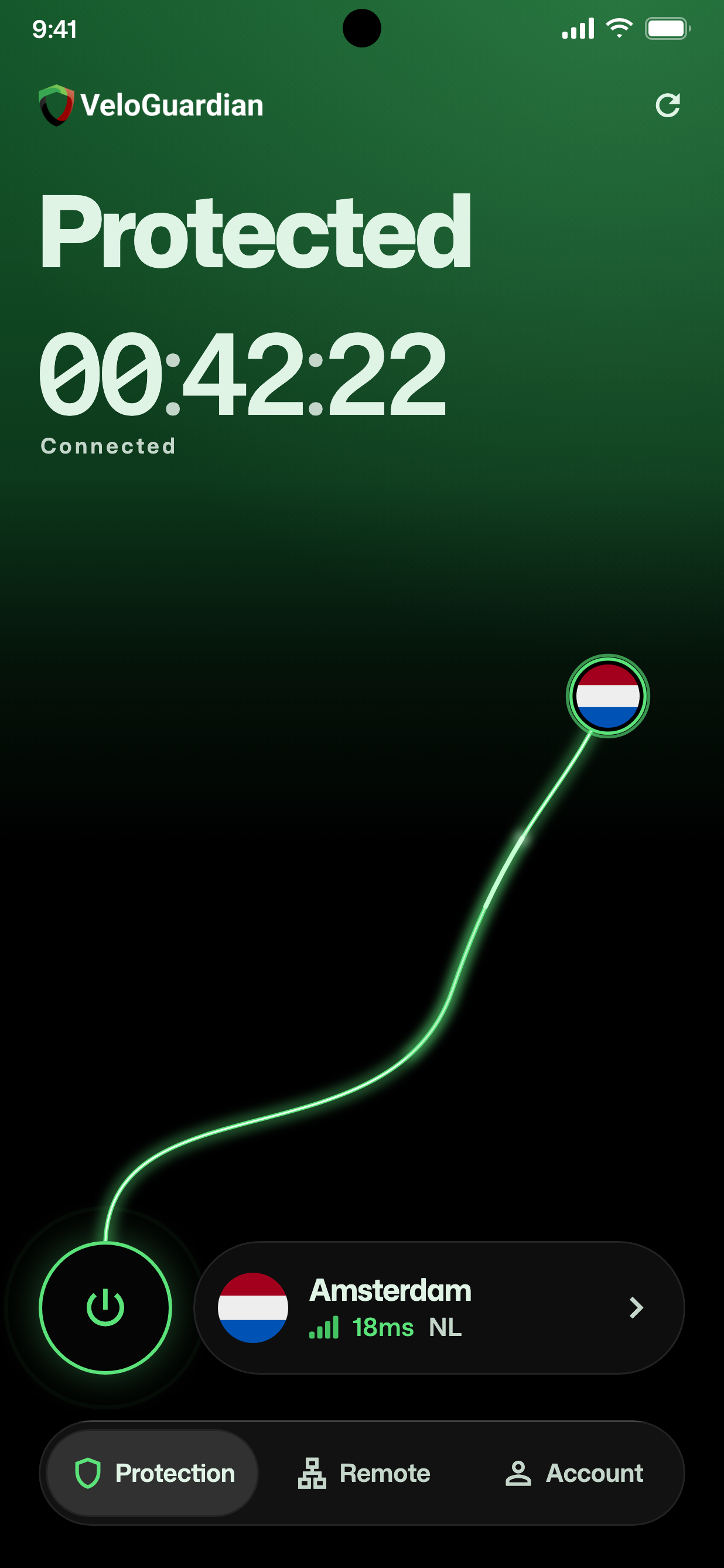 VeloGuardian VPN connected on Android