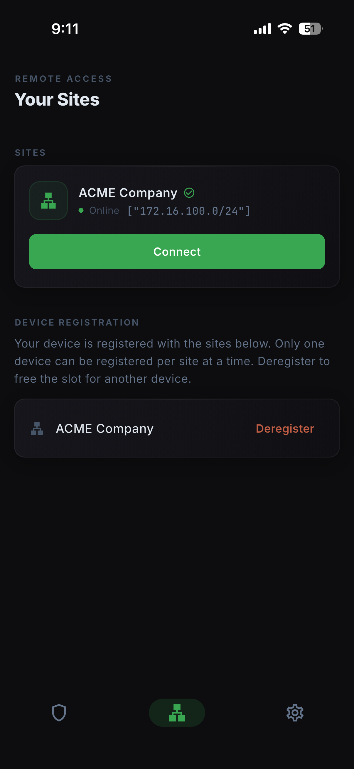 Remote access site connection