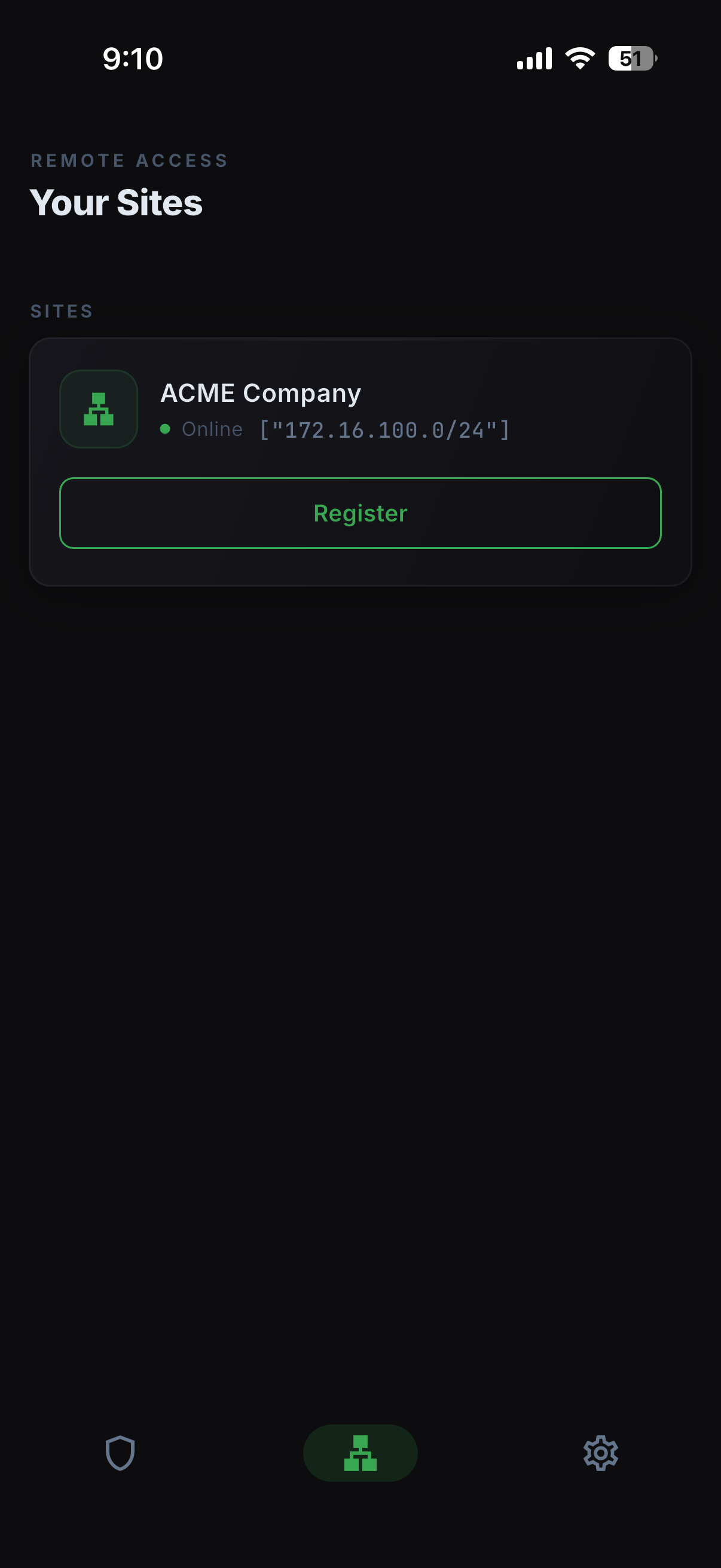 Remote access site registration