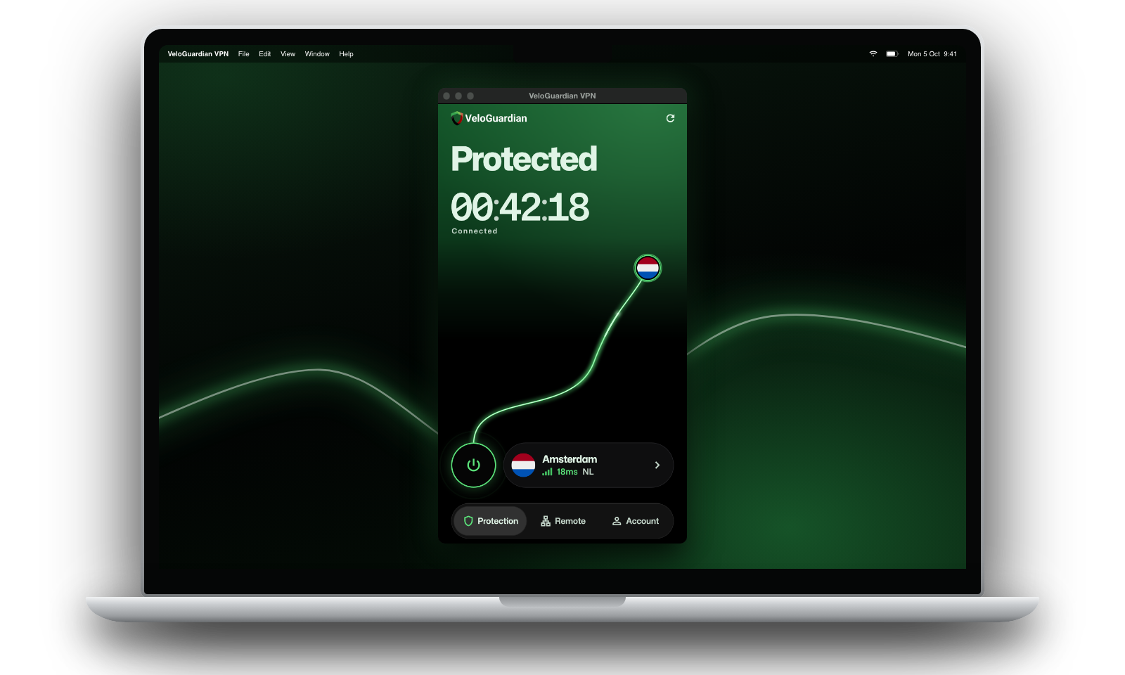 VeloGuardian VPN connected on a Mac