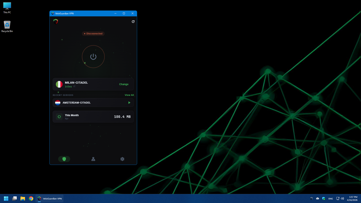 VeloGuardian VPN disconnected on Windows